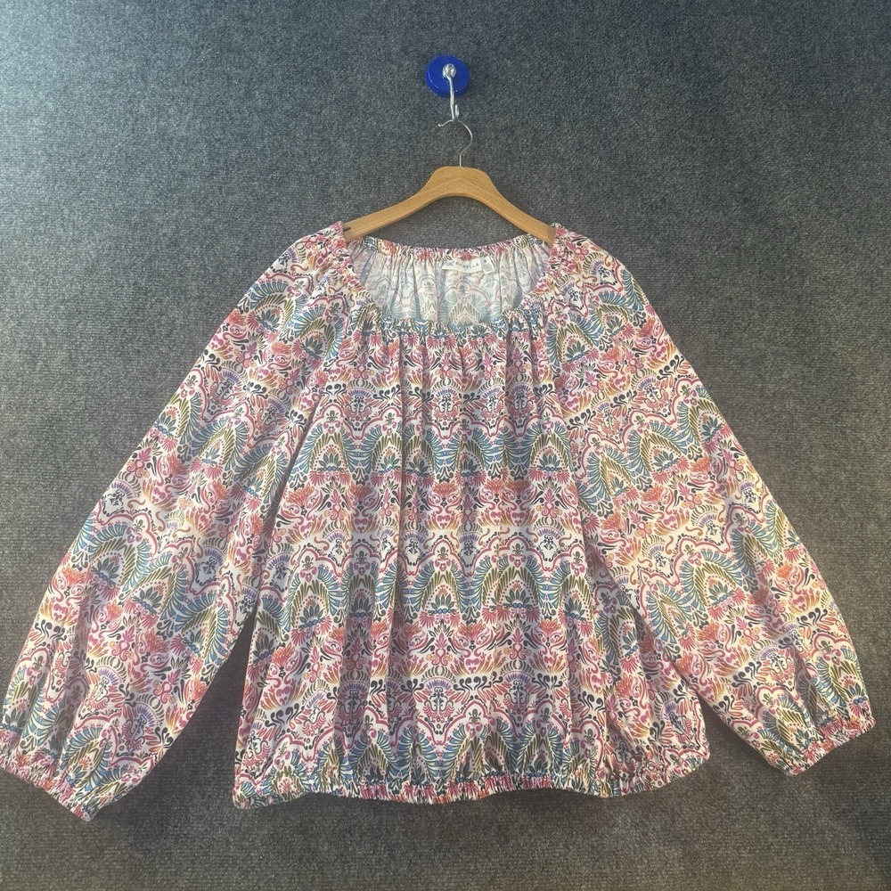 Rafaella Women's Size M Viscose Paisley Medallion Smocked Waist Blouse